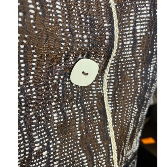 Yansi Fugel Jacket Kava Multi Brown Raffia Jacquard Inset Waist Short Sleeve  4 - Picture 4 of 6